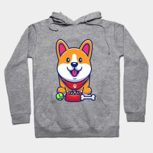 Cute Corgi, Food, Bone And Baseball Cartoon Hoodie